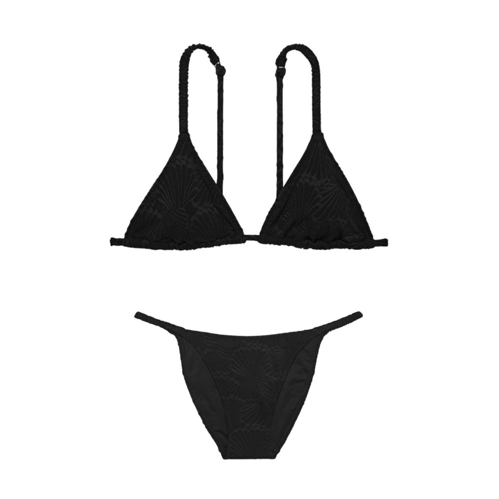 Victoria's Secret PINK Scrunchie Triangle Bikini Black String High Waist Cheeky
